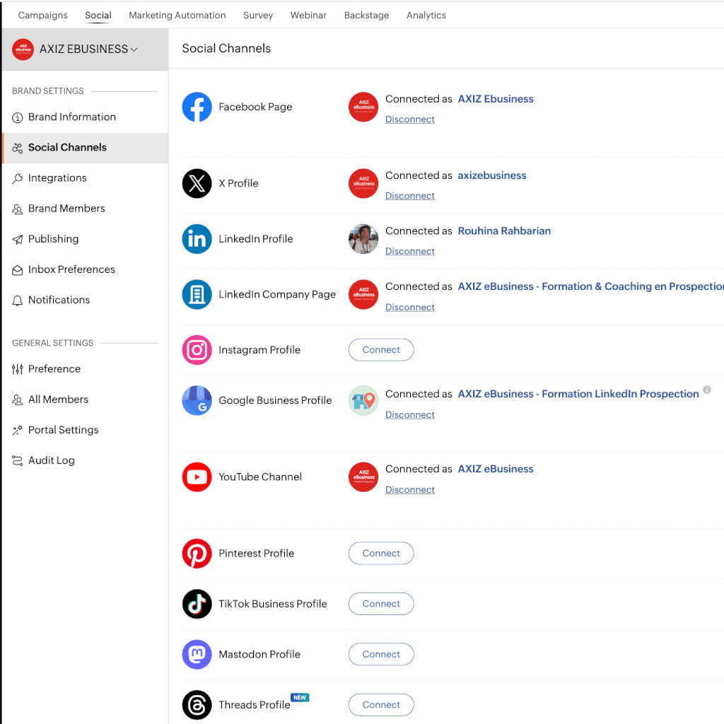 parametrer automatisation reseaux sociaux