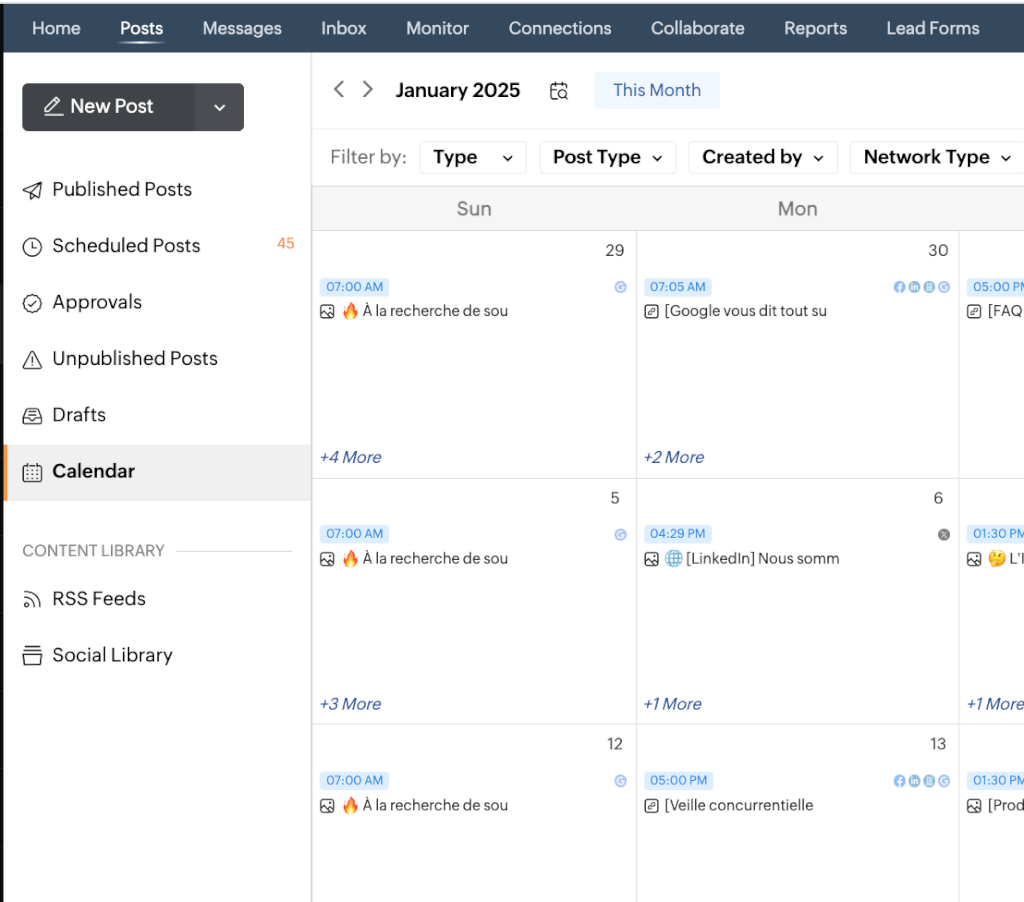 vue calendrier pour planning zoho